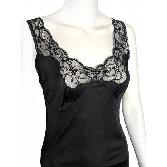 Vintage DOLCE & GABBANA 1980's Black Lace Satin Chemise Slip Dress IT-38 US-2 - Picture 4 of 11